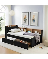 Streamdale Furniture Twin Velvet Daybed- Storage Headboard, Wireless Charging, Led