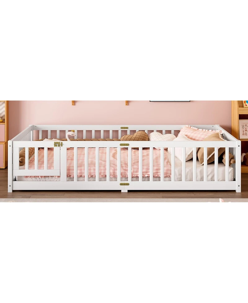 Streamdale Furniture Queen Floor Bed with Guardrails & Door