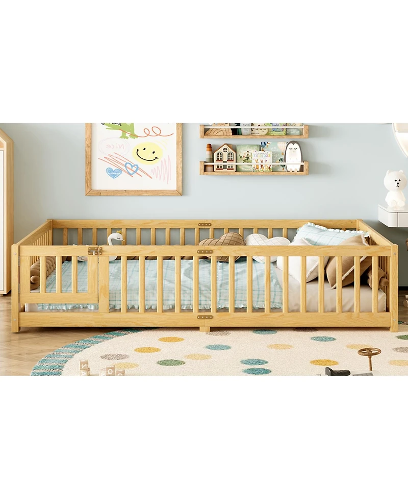 Streamdale Furniture Queen Floor Bed with Guardrails & Door