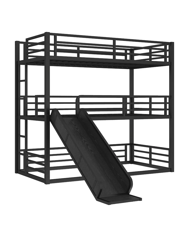 Streamdale Furniture Triple Bunk Bed with Slide, Metal, Heavy-Duty, Black