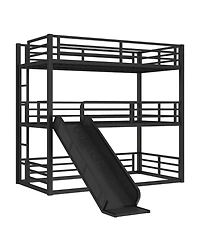Streamdale Furniture Triple Bunk Bed with Slide, Metal, Heavy-Duty, Black
