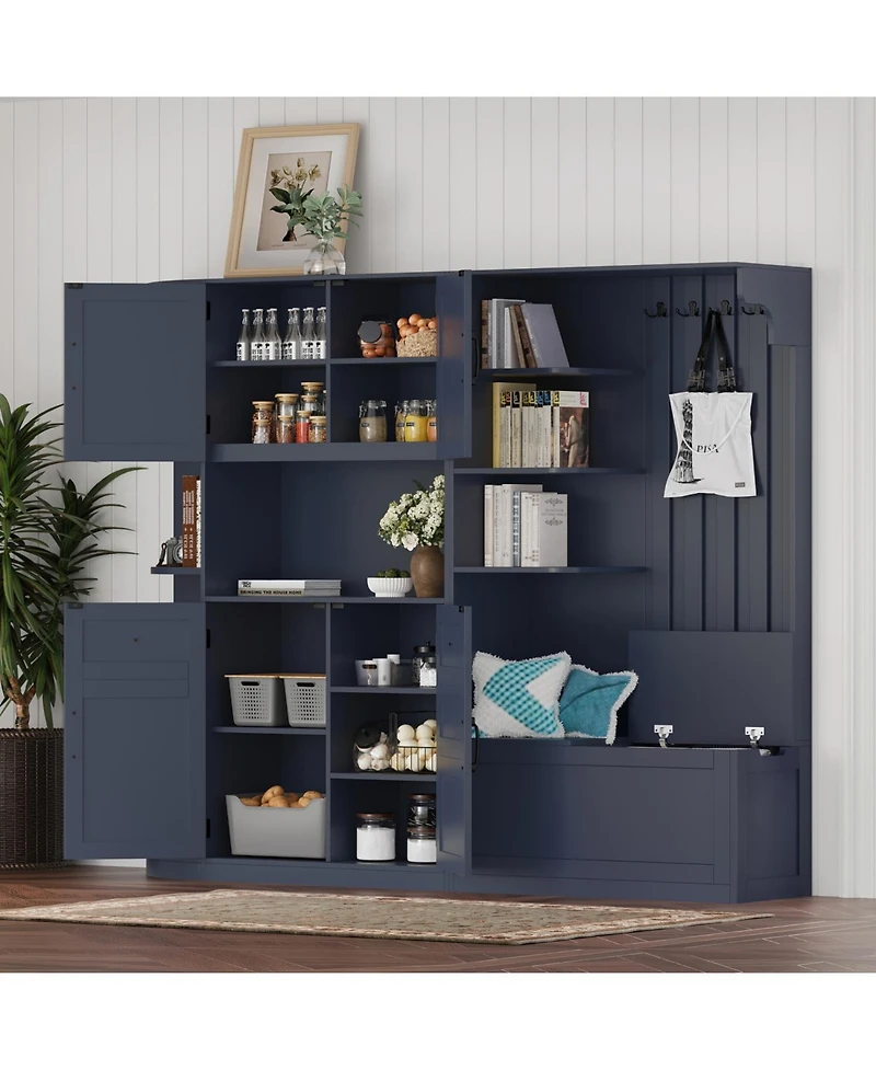 Streamdale Furniture Blue Hall Tree Cabinet with Storage & Hooks
