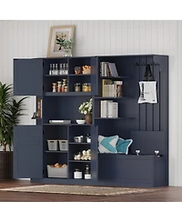 Streamdale Furniture Blue Hall Tree Cabinet with Storage & Hooks