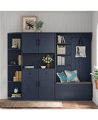 Streamdale Furniture Blue Hall Tree Cabinet with Storage & Hooks