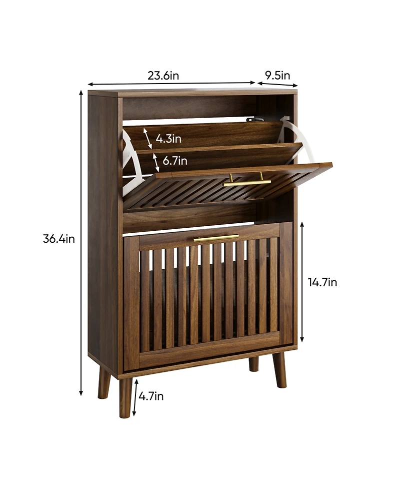 Streamdale Furniture Walnut Shoe Cabinet - 2 Flip Drawers
