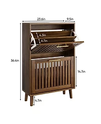 Streamdale Furniture Walnut Shoe Cabinet - 2 Flip Drawers