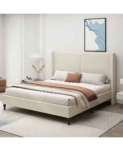 Streamdale Furniture King Size Bed Frame, 55.5" Upholstered Headboard, Boucle Beige