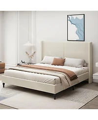 Streamdale Furniture King Size Bed Frame, 55.5" Upholstered Headboard, Boucle Beige