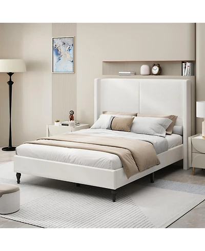 Streamdale Furniture Queen Bed Frame, 55.5" Upholstered Headboard, Boucle Fabric