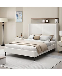 Streamdale Furniture Queen Bed Frame, 55.5" Upholstered Headboard, Boucle Fabric