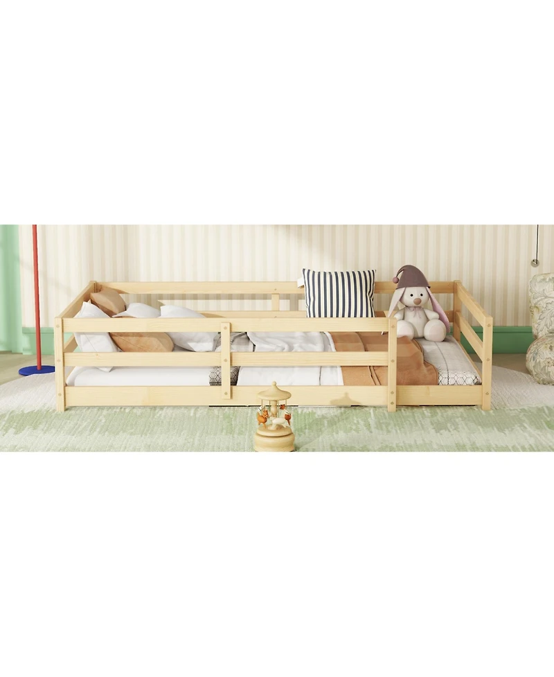 Streamdale FurnitureTwin Floor Bed Montessori with Fence - Natural