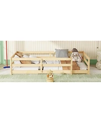 Streamdale FurnitureTwin Floor Bed Montessori with Fence - Natural