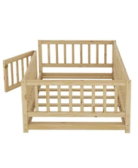 Streamdale Furniture Twin Montessori Floor Bed with Fence & Door - Oak