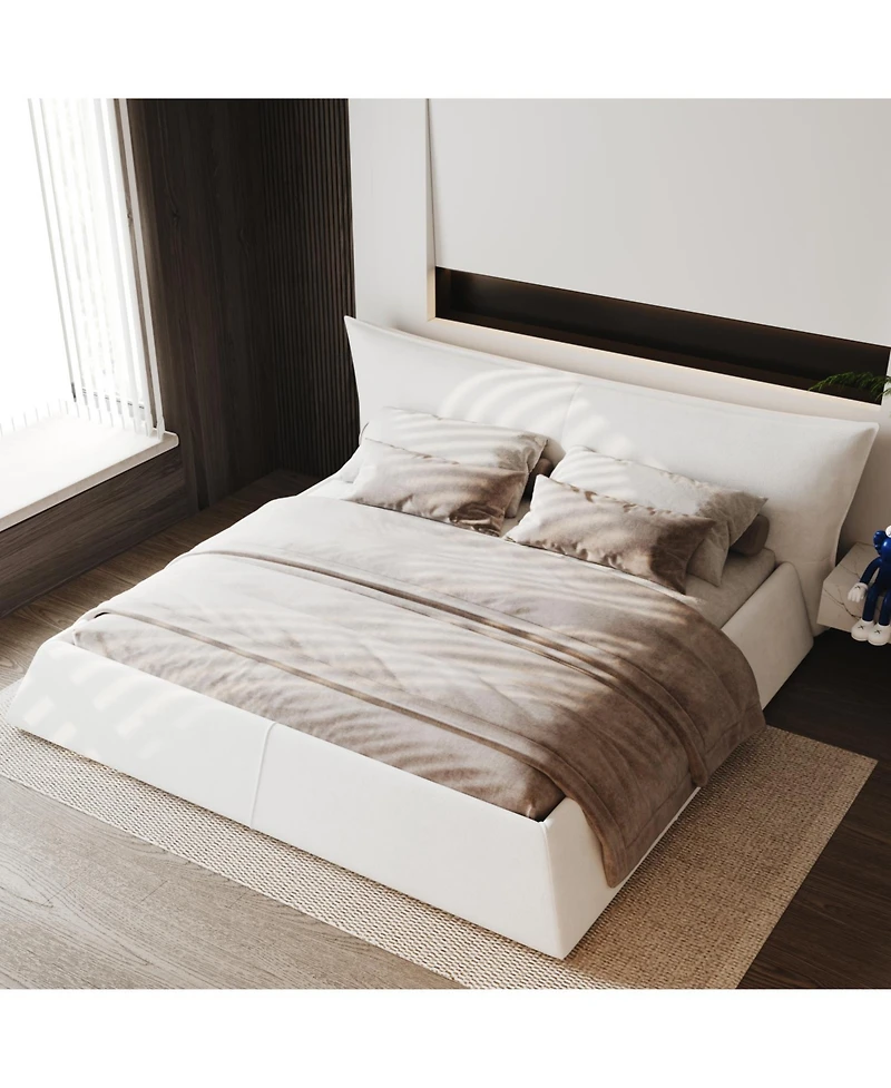 Streamdale Furniture Streamdale Queen Upholstered Platform Bed, Velvet Headboard