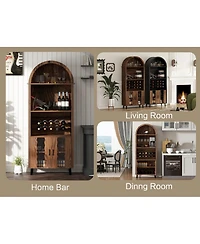 Streamdale Furniture Streamdale 71" Farmhouse Arched Bar Cabinet- Wine Rack & Glass Holder