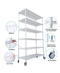 Streamdale Furniture 6-Tier Heavy Duty Metal Shelving Unit w/ Wheels & Liners - 84"H x 48"L x 20"D