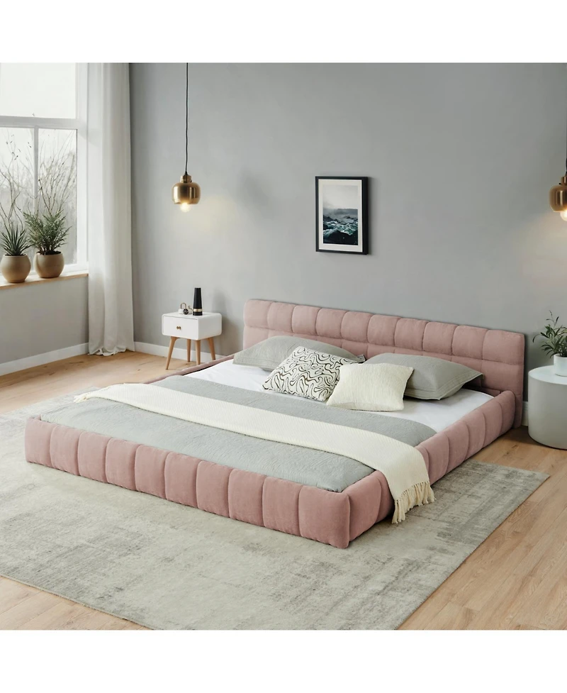 Streamdale Furniture California King Upholstered Platform Bed Frame - Pink