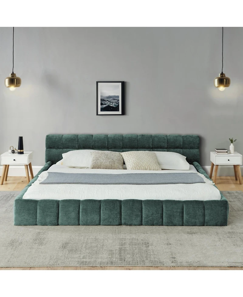 Streamdale Furniture California King Upholstered Platform Bed Frame - Blue Green
