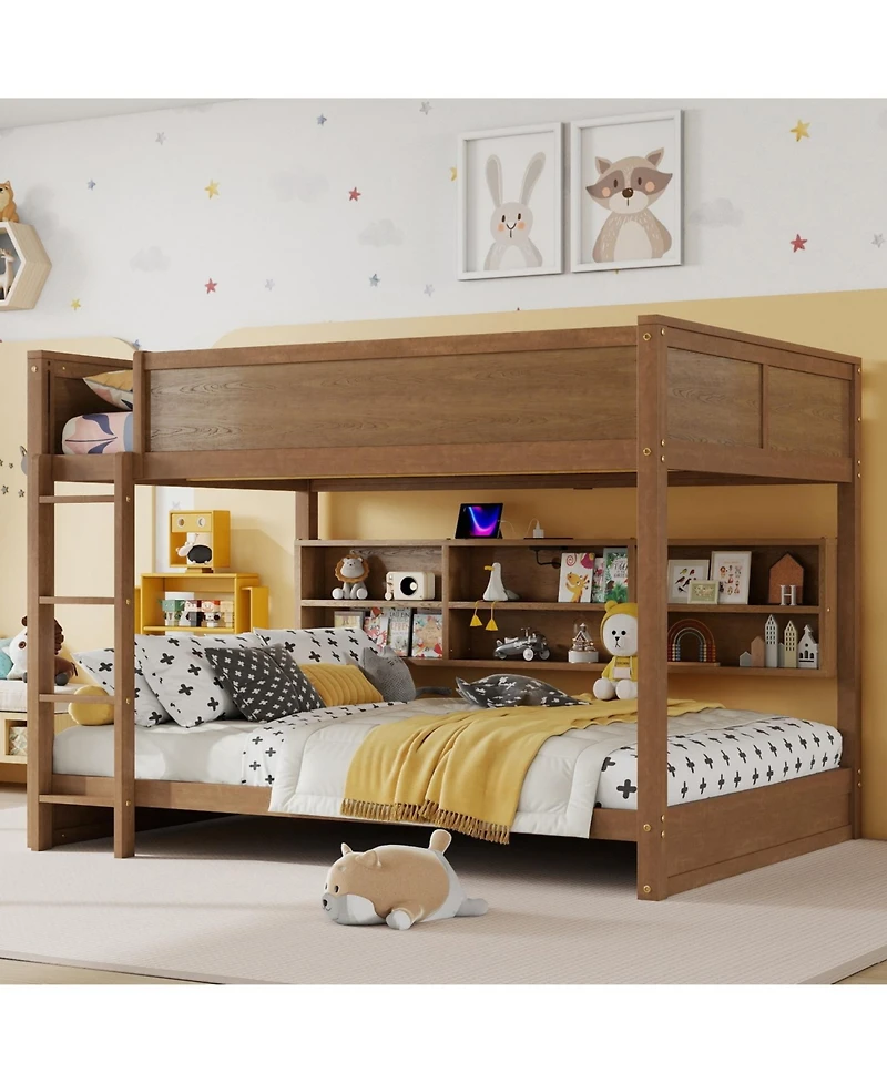 Streamdale Furniture Queen Over Queen Bunk Bed with Storage, Ladder & Charging