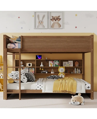 Streamdale Furniture Queen Over Queen Bunk Bed with Storage, Ladder & Charging