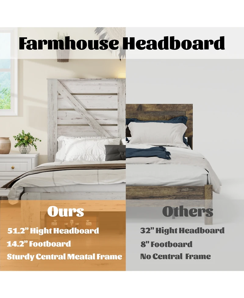 Streamdale Furniture King White Wood Platform Bed Frame, Noise Free, Easy Assembly, Under Bed Storage