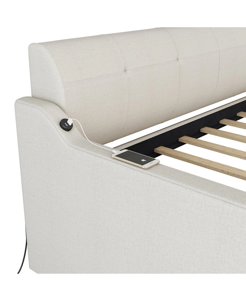 Streamdale Furniture Twin Upholstered Daybed with Trundle & Usb, Beige