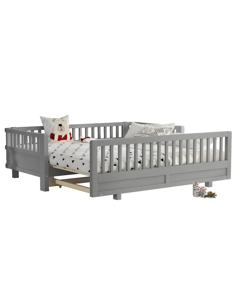 Streamdale Furniture Streamdale Twin Size Platform Bed with Guardrails, Solid Wood, Grey