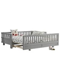 Streamdale Furniture Streamdale Twin Size Platform Bed with Guardrails, Solid Wood, Grey