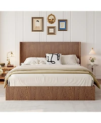 Streamdale Furniture Large grooved undulating lift storage bed frame, rustic brown (King)