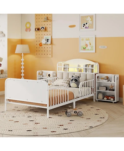 Streamdale Furniture Streamdale Twin Metal Platform Bed with Light & Storage Shelves, White