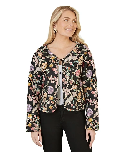 Yumi Women's Floral Reversible Cotton Quilted Jacket