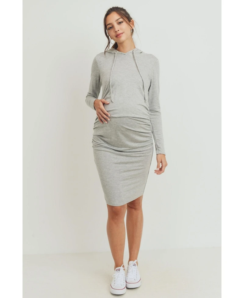 Hello Miz Women's Long Sleeve Side Ruched Maternity Hoodie Dress