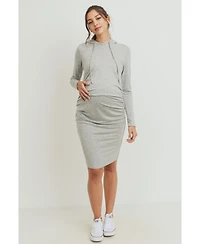Hello Miz Women's Long Sleeve Side Ruched Maternity Hoodie Dress