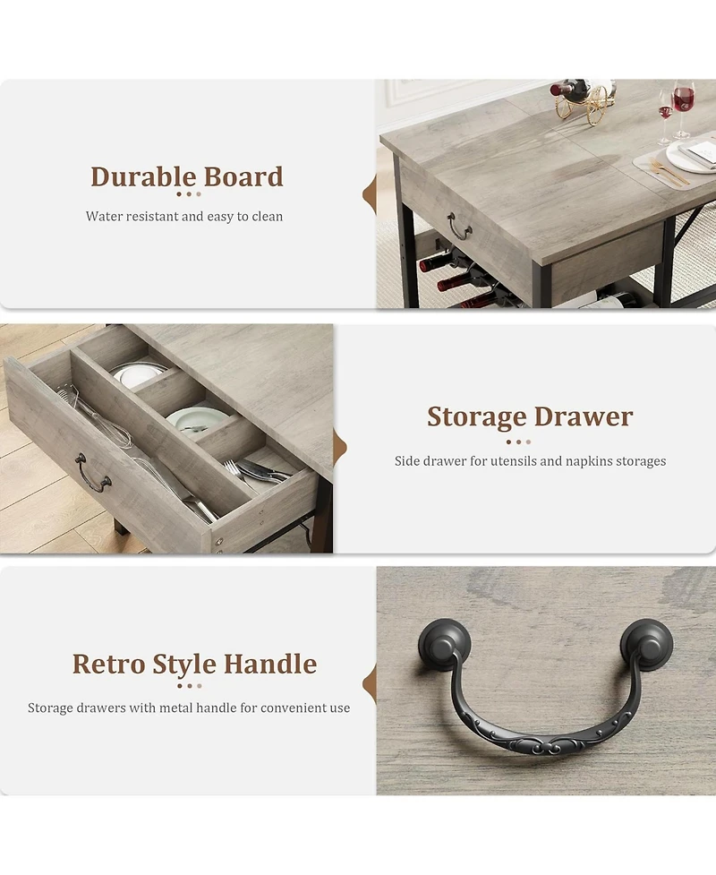 gaomon Dining Table Set for 4 with Upholstered Bench, Storage Drawers, Comfortable and Durable, Gray