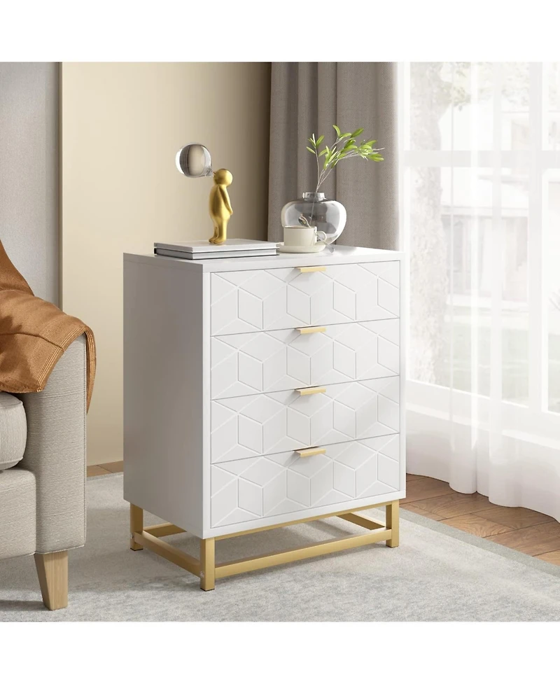 gaomon 4-Drawer White Dresser, Large Modern Bedroom Chest with Gold Metal Handles, Storage for Hallway, Entryway