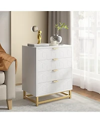 gaomon 4-Drawer White Dresser, Large Modern Bedroom Chest with Gold Metal Handles, Storage for Hallway, Entryway