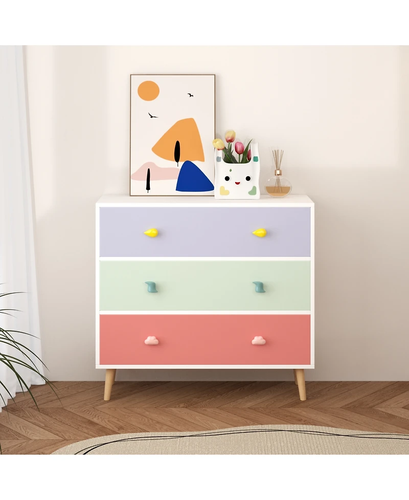 Streamdale Furniture Kids 3 Drawer Dresser, Nightstand - Colorful