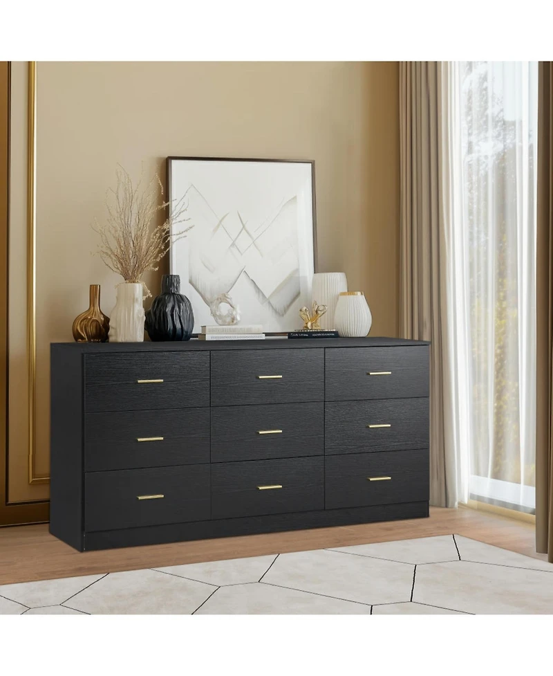 Streamdale Black 9-Drawer Dresser - Modern Bedroom Storage