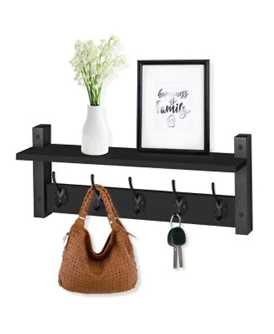 Sorbus 24 Inch Floating Wall Shelf With 5 Heavy Duty Hooks