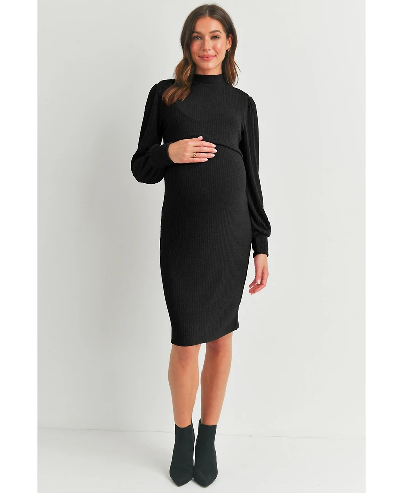 Hello Miz Maternity Double Layer Mock Neck Ribbed Nursing Dress