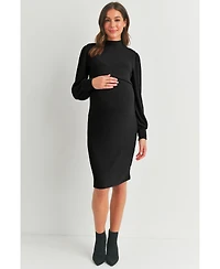 Hello Miz Maternity Double Layer Mock Neck Ribbed Nursing Dress