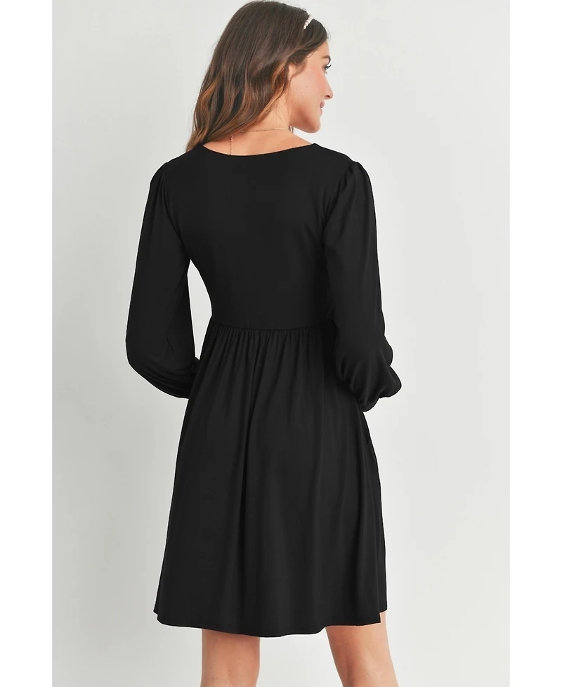 Hello Miz Women's Long Sleeve Empire Waist Scoop Neck Maternity Dress