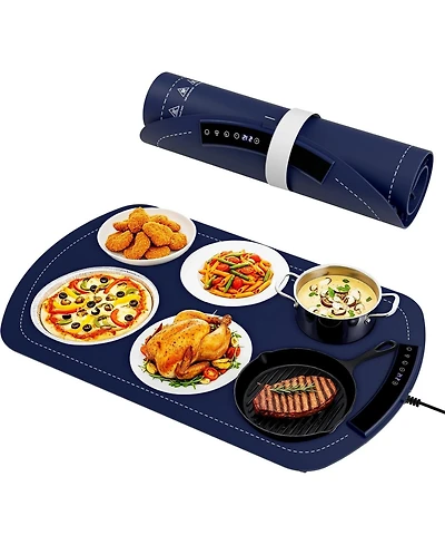 Cowsar 7-Temp Food Warming Mat, 250W Low Energy Consumption (104°F-212°F), 5H Timer & Child Lock, Ultra-Thin Roll-Up Buffet Hot Plate
