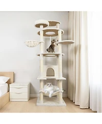 Aostirmotor 78" Beige Cat Tree Tower with Large Condo, Sisal Scratching Post & Hammock