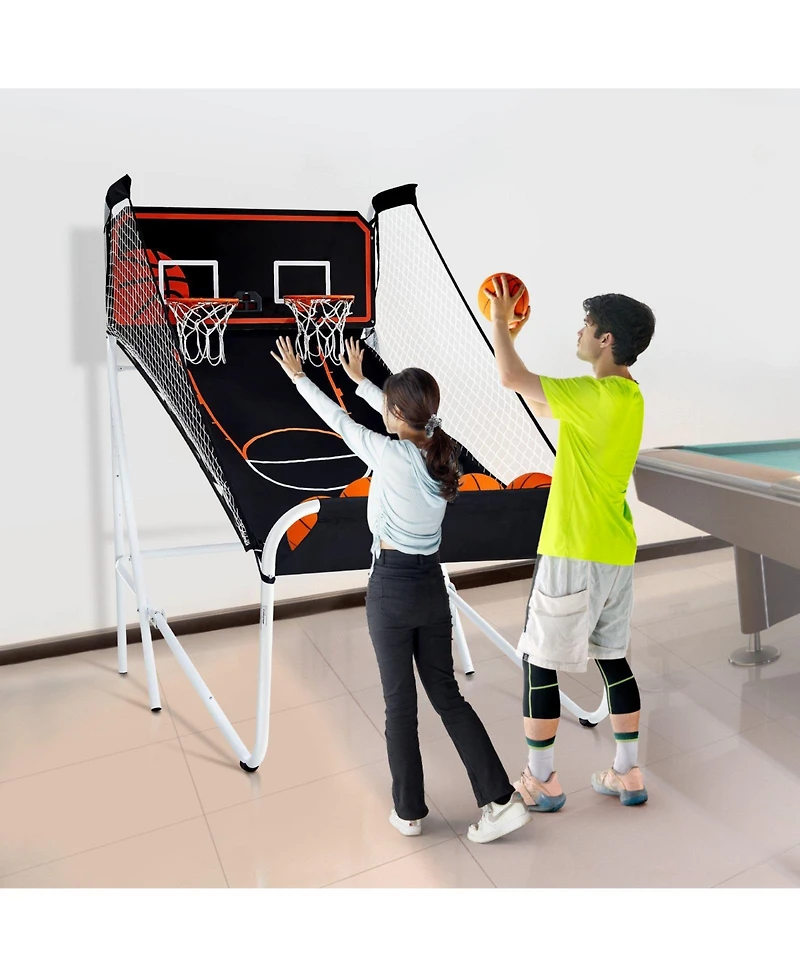 Sugift Foldable Basketball Arcade Game 2-Player Indoor Dual Shot with Scoreboard 5 Balls