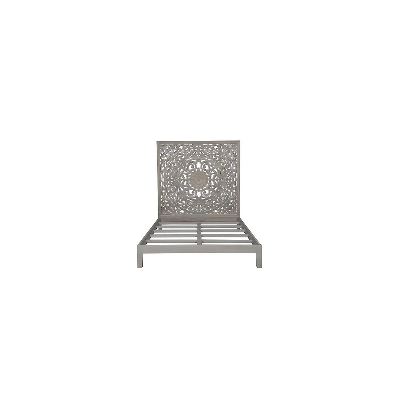 Porter Designs Mandala Hand Carved Motif Queen Bed, Gray