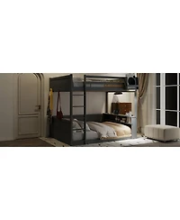 Streamdale Furniture Queen Wooden Bunk Bed w/ Shelves, Storage, Led & Usb