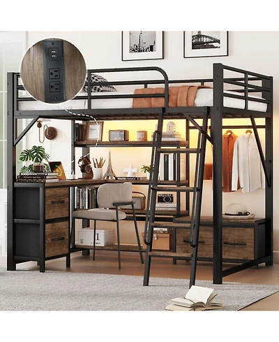 Streamdale Furniture Streamdale Full Size Loft Bed with Desk, Storage, Wardrobe & Drawers
