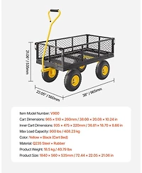 Sugfit 900 lbs Steel Garden Cart with Convertible Mesh Sides