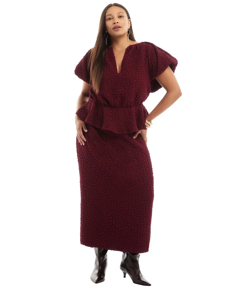 June & Vie Women's + Textured Knit Peplum Top